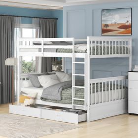 Full-Over-Full Bunk Bed with Ladders and Two Storage Drawers (White)(OLD SKU:LT000365AAK) - as Pic