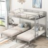 Full over Twin&Twin Size Bunk Bed with Built-in Shelf, Silver - as Pic