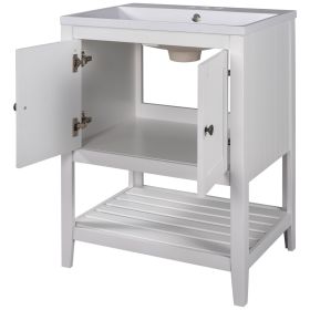 [VIDEO] 24" White Modern Sleek Bathroom Vanity Elegant Ceramic Sink with Solid Wood Frame Open Style Shelf (OLD SKU: JL000001AAK) - as Pic