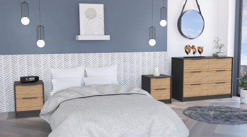Centura 3-Piece Bedroom Set, Two Nightstands and Dresser, Black and Pine - as Pic