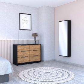 Cornwall 2-Piece Bedroom Set, Wall Mounted Shoe Rack and Dresser, Black, Mirror and Pine - as Pic