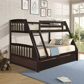 TOPMAX Solid Wood Twin Over Full Bunk Bed with Two Storage Drawers, Espresso - as Pic