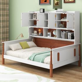 Twin Size Platform Bed with Multiple Storage, White+Walnut - as Pic
