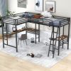 Twin Size Metal Loft Bed with Two Built-in Desks,Black - as Pic