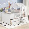 Full Size House Low Loft Bed with Four Drawers,White - as Pic