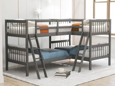 L-Shaped Bunk Bed with Ladder,Twin Size-Gray(OLD SKU :LP000020AAE) - as Pic