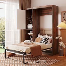 Twin Size Murphy Bed Wall Bed with Cabinet,White - as Pic