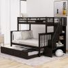 Twin-Over-Full Bunk Bed with Twin size Trundle, Storage and Guard Rail for Bedroom, Dorm, for Adults, Espresso(OLD SKU :LT000119AAP) - as Pic