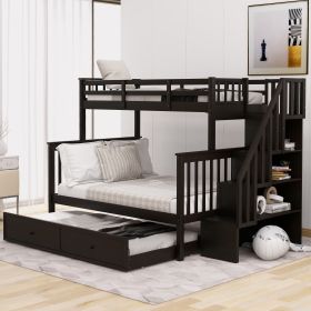 Twin-Over-Full Bunk Bed with Twin size Trundle, Storage and Guard Rail for Bedroom, Dorm, for Adults, Espresso(OLD SKU :LT000119AAP) - as Pic