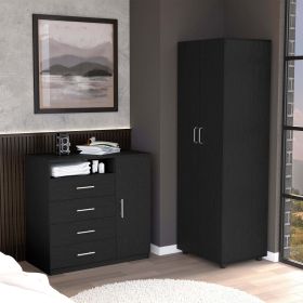2 Piece Bedroom Set, London Armoire + Rioja 4 Drawer Dresser, Black - as Pic