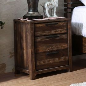 1pc Nightstand Only Transitional Rustic Natural Tone Solid wood Felt Lined Drawers Metal Handles Black Bar Pull Bedroom Furniture - as Pic