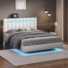 Queen Size Floating Bed Frame with LED Lights and USB Charging,Modern Upholstered Platform LED Bed Frame, White - as Pic