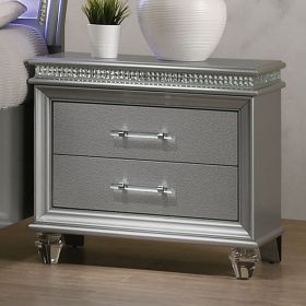 Classic Silver1pc Nightstand Only Contemporary Solid wood 2-Drawers Felt-lined Top English Dovetail Acrylic Legs & Pull Handle - as Pic