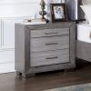 Gray Color Nightstand Bedroom 1pc Nightstand Solid wood Bar Handles 3-Drawers bedside Table Metal Bracket Legs USB Ports - as Pic