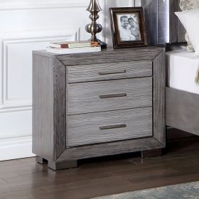 Gray Color Nightstand Bedroom 1pc Nightstand Solid wood Bar Handles 3-Drawers bedside Table Metal Bracket Legs USB Ports - as Pic