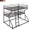 Full XL over Twin XL over Queen Size Triple Bunk Bed with Long and Short Ladder,Black - as pic