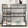 Full XL over Twin XL over Queen Size Triple Bunk Bed with Long and Short Ladder,Black - as pic