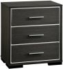 1x Nightstand Solid wood Warm Gray Sleek Modern Lines Chrome Trim Insert Contemporary Bedroom Furniture - as Pic
