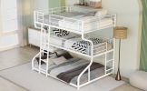 Full XL over Twin XL over Queen Size Triple Bunk Bed with Long and Short Ladder,White - as pic