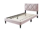 Twin Size Bed w Adjustable Headboard 1pc Bedframe, Light Pink Velvet Upholstered Youth Bedroom Furniture - as Pic
