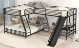 L-Shaped Twin over Full Bunk Bed with Twin Size Loft Bed,Built-in Desk and Slide,Black - as pic