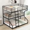Full XL over Twin XL over Queen Size Triple Bunk Bed with Long and Short Ladder,Black - as pic