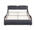 Full Size Upholstered Faux Leather Platform Bed with LED Light Bed Frame with Slatted - Black - as Pic