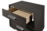 1x Nightstand Solid wood Warm Gray Sleek Modern Lines Chrome Trim Insert Contemporary Bedroom Furniture - as Pic