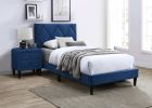 Twin Size Bed w Adjustable Headboard 1pc Bedframe, Navy Blue Velvet Upholstered Youth Bedroom Furniture - as Pic