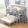 Twin over Full Bunk Bed with Built-in Desk and Three Drawers,Grey - as pic