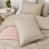Boho Comforter Set, Boho Bedding set with Pom Poms Fringe Design, 1 Aesthetic Comforter and 2 Pillowshams - Beige - Full