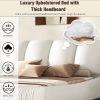 King Size Luxury Upholstered Bed With Thick Headboard, Leather King Bed with Oversized Padded Backrest, White(Expect Arrive date 2024/2/15) - as Pic