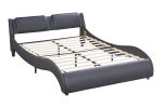 Full Size Upholstered Faux Leather Platform Bed with LED Light Bed Frame with Slatted - Black - as Pic