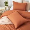 Boho Comforter Set, Boho Bedding set with Pom Poms Fringe Design, 1 Aesthetic Comforter and 2 Pillowshams - Burnt Orange - Full