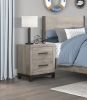 Attractive Gray Finish 1pc Nightstand of 2x Drawers Metal Bar Hardware Premium Melamine Board Wooden Bedroom Furniture - as Pic