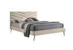 Mid-century Modern Beige Flannelette Chevron Tufted Design 1pc Eastern King Size Bed Padded Headboard Bedroom Furniture - as Pic