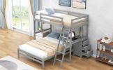 Twin over Full Bunk Bed with Built-in Desk and Three Drawers,Grey - as pic
