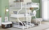 Full XL over Twin XL over Queen Size Triple Bunk Bed with Long and Short Ladder,White - as pic