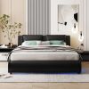 Full Size Upholstered Faux Leather Platform Bed with LED Light Bed Frame with Slatted - Black - as Pic