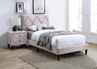 Twin Size Bed w Adjustable Headboard 1pc Bedframe, Light Pink Velvet Upholstered Youth Bedroom Furniture - as Pic