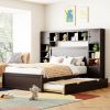 Full Size Wooden Bed With All-in-One Cabinet, Shelf and Sockets, Espresso - as Pic