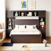 Full Size Wooden Bed With All-in-One Cabinet, Shelf and Sockets, Espresso - as Pic