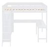 Full Size Loft Bed with Desk and Shelf - White - as Pic