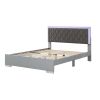 4-Pieces Bedroom Sets Queen Size Upholstered Bed with LED Lights, Mirrored Nightstands and Dresser with Metal Handles and Legs,Grey - as Pic