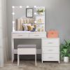 FCH Particleboard Triamine Veneer 5 Pumps 2 Shelves Mirror Cabinet Three Dimming Light Bulb Dressing Table Set White - As shown in the figure
