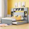 Full Size Wooden Bed With All-in-One Cabinet, Shelf and Sockets, Gray - as Pic