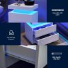 Nightstand LED Bedside Table Cabinet Lights Modern End Side with 2 Drawers for Bedroom (White) - as Pic
