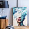 Hand Painted Oil Painting Abstract Portrait Wall Art Hand painted-Nordic Light Blue Girl Oil Paintings On Canvas-Hand Made-For Home Decoration - 90X12
