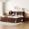 Full Size Wooden Captain Bed with Built-in Storage Shelves, 4 Drawers and 2 Cabinets, Antique Brown - as Pic