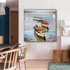 Hand Painted Oil Painting Canoe oil Paintings Nordic Seascape-Hand-Painted- Colorful Boats Oil Painting-Wall Art Handmade- For Home Decoration - 120x1